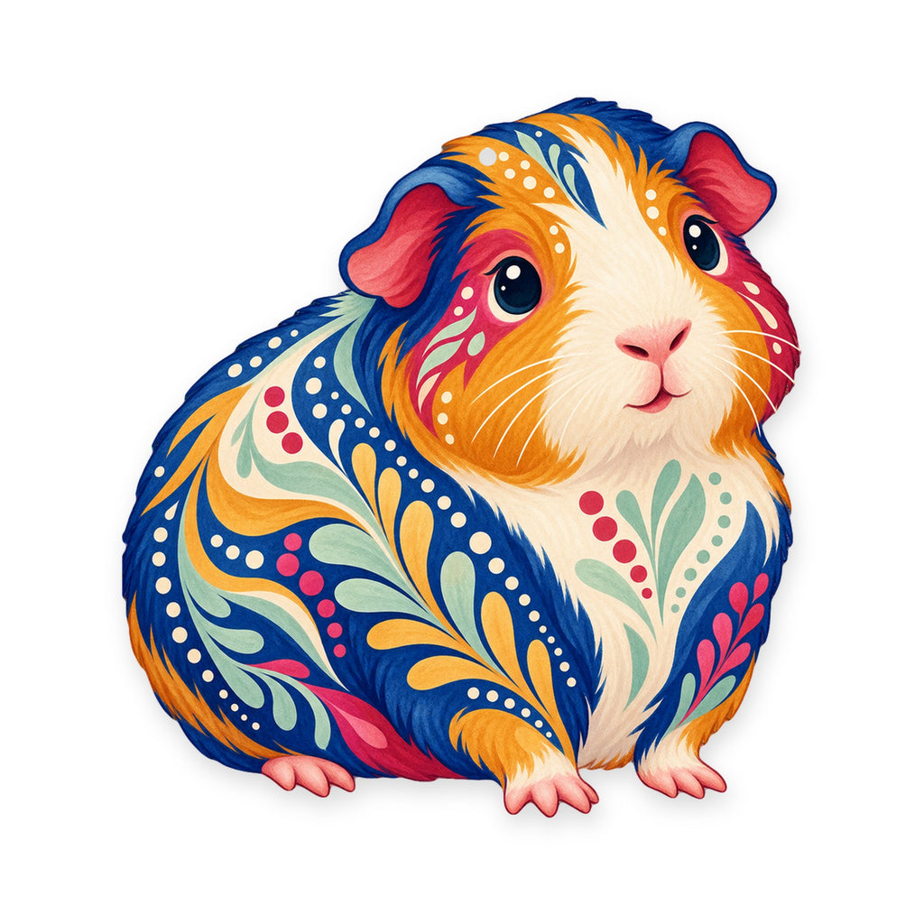 Guinea Pig folk art ornament O469 on white, laser-cut maple wood, made in USA