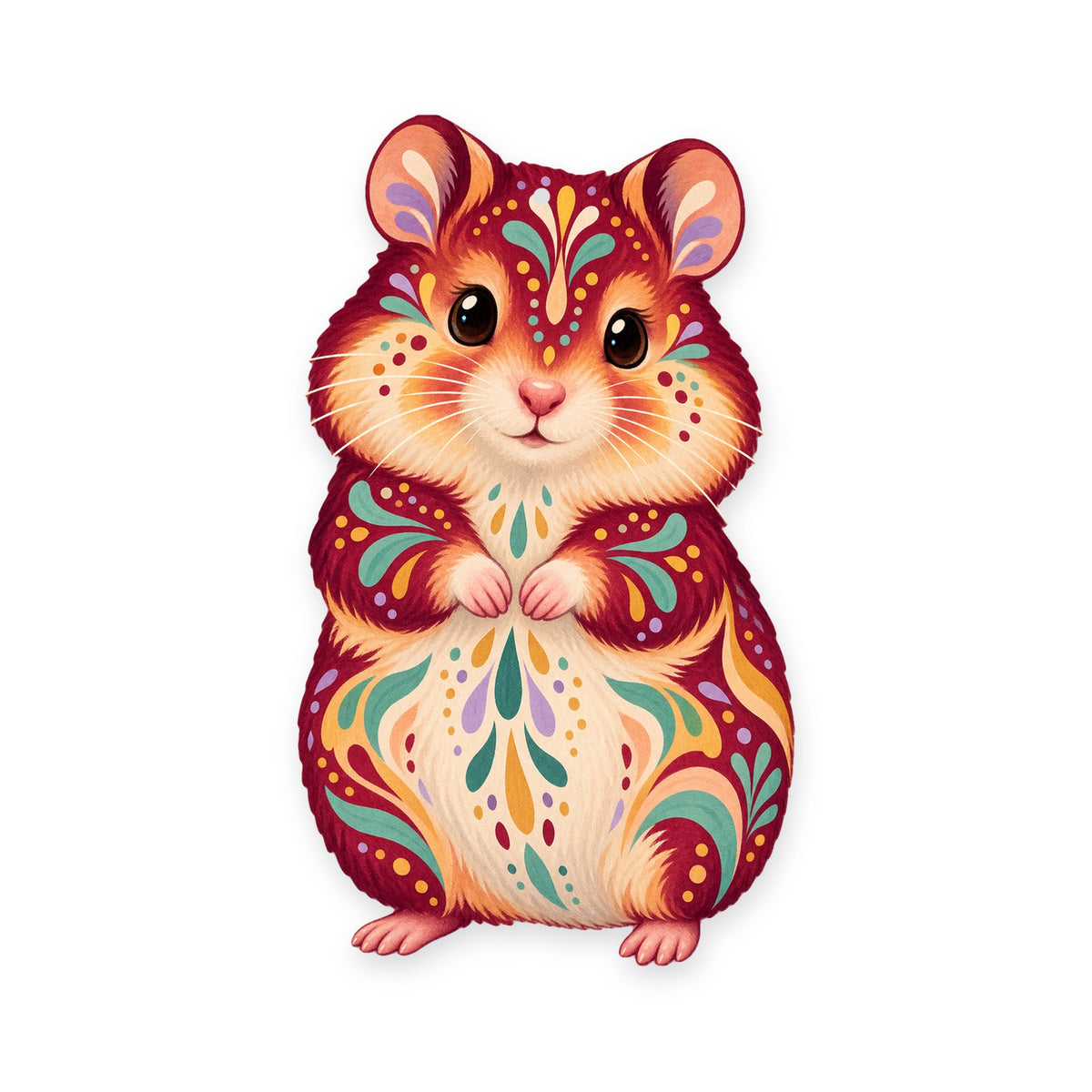 Syrian Hamster folk art ornament O470 on white, laser-cut maple wood, made in USA