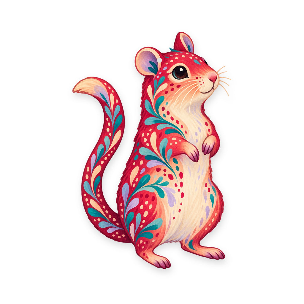 Gerbil folk art ornament O472 on white, laser-cut maple wood, made in USA