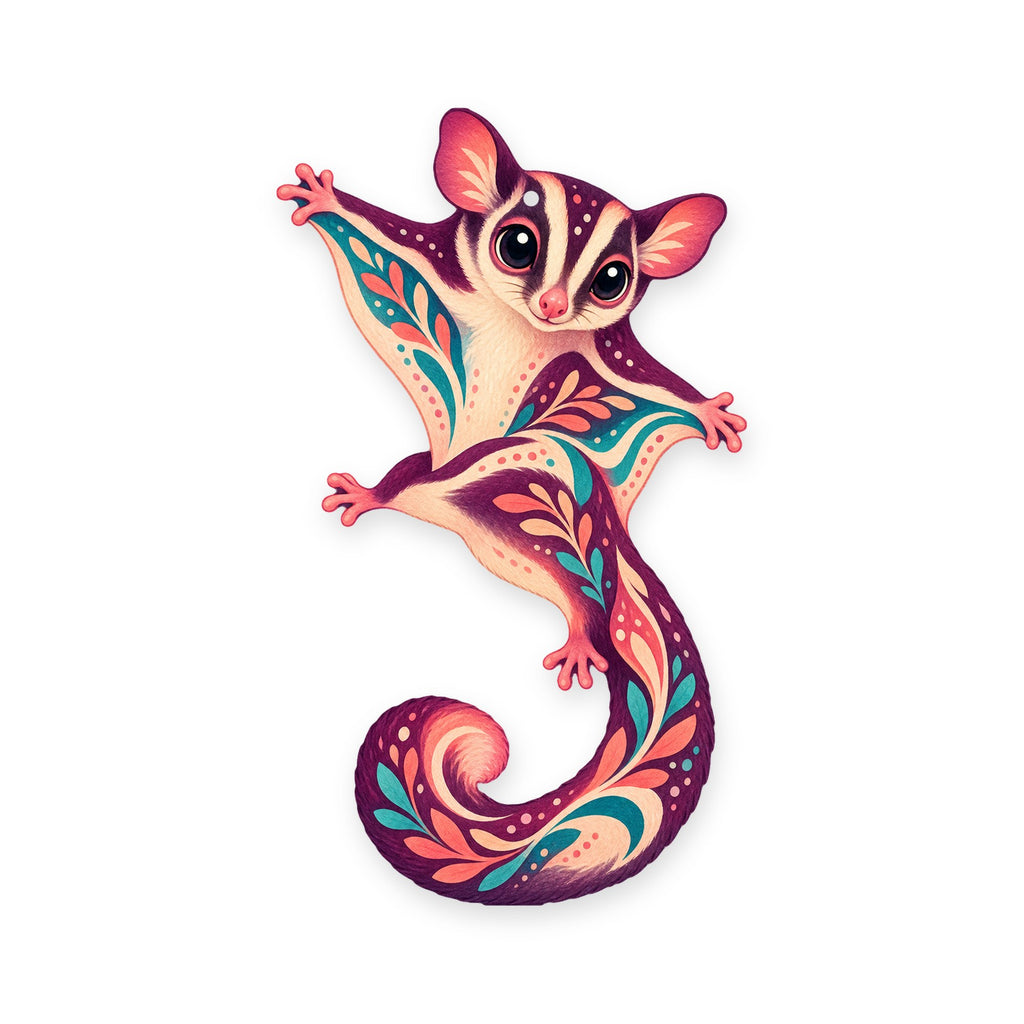 Sugar Glider folk art ornament O476 on white, laser-cut maple wood, made in USA
