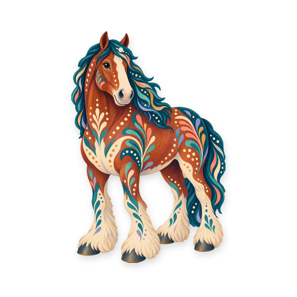 Clydesdale Horse folk art ornament O479 on white, laser-cut maple wood, made in USA