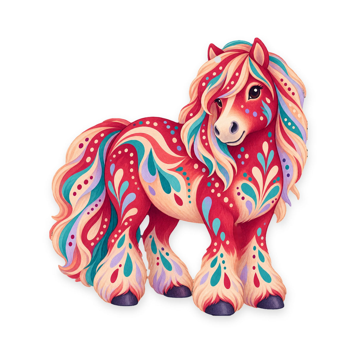 Shetland Pony folk art ornament O480 on white, laser-cut maple wood, made in USA