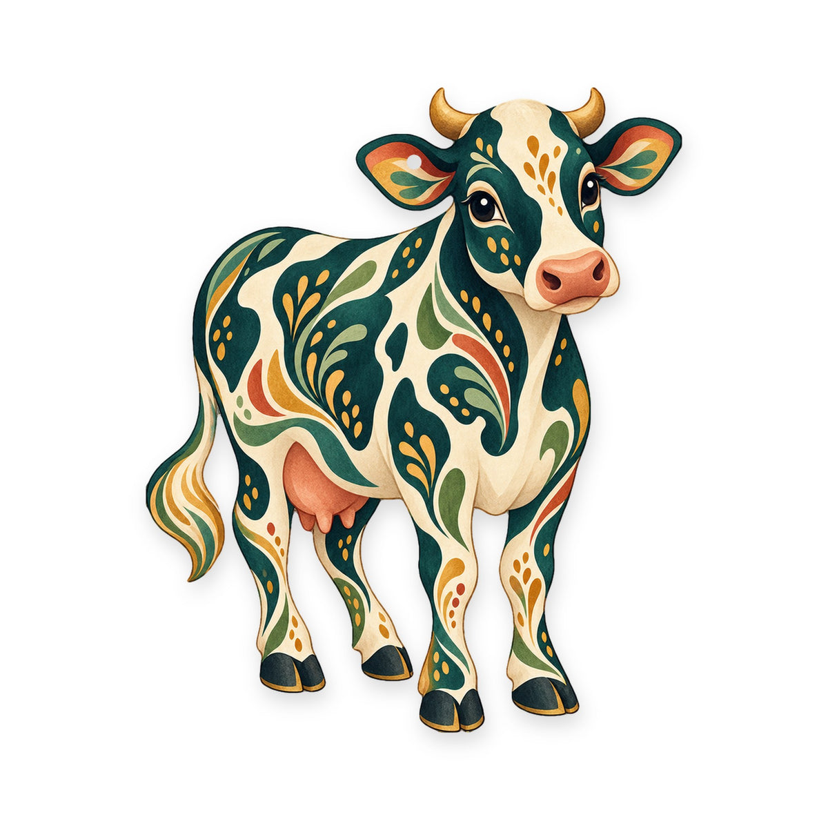 Holstein Cow folk art ornament O483 on white, laser-cut maple wood, made in USA