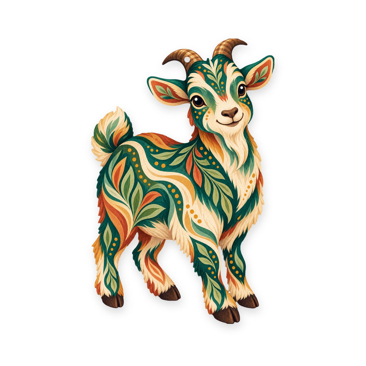 Pygmy Goat folk art ornament O491 on white, laser-cut maple wood, made in USA