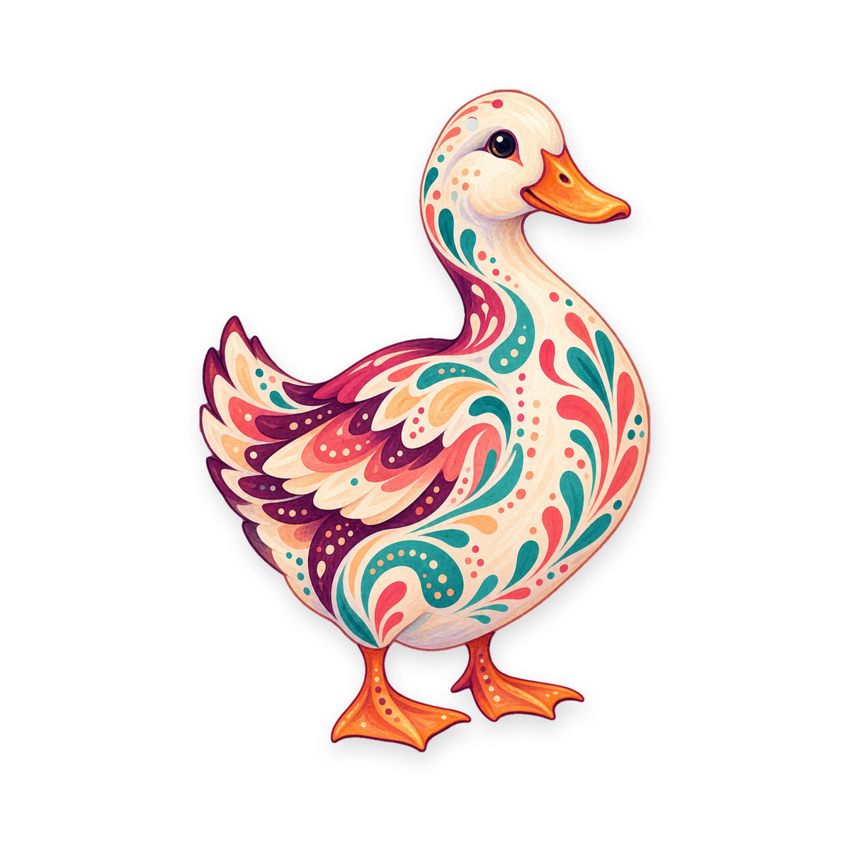 Pekin Duck folk art ornament O500 on white, laser-cut maple wood, made in USA