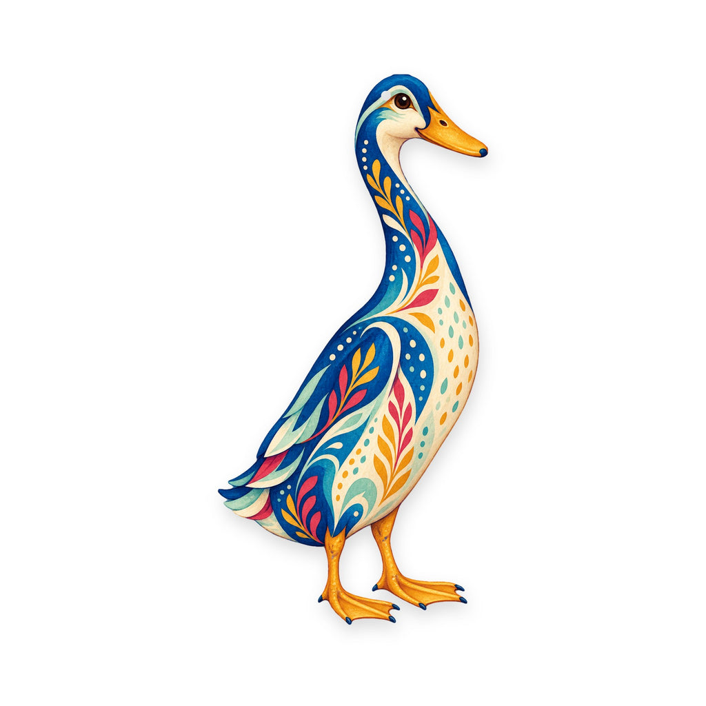 Indian Runner Duck folk art ornament O501 on white, laser-cut maple wood, made in USA