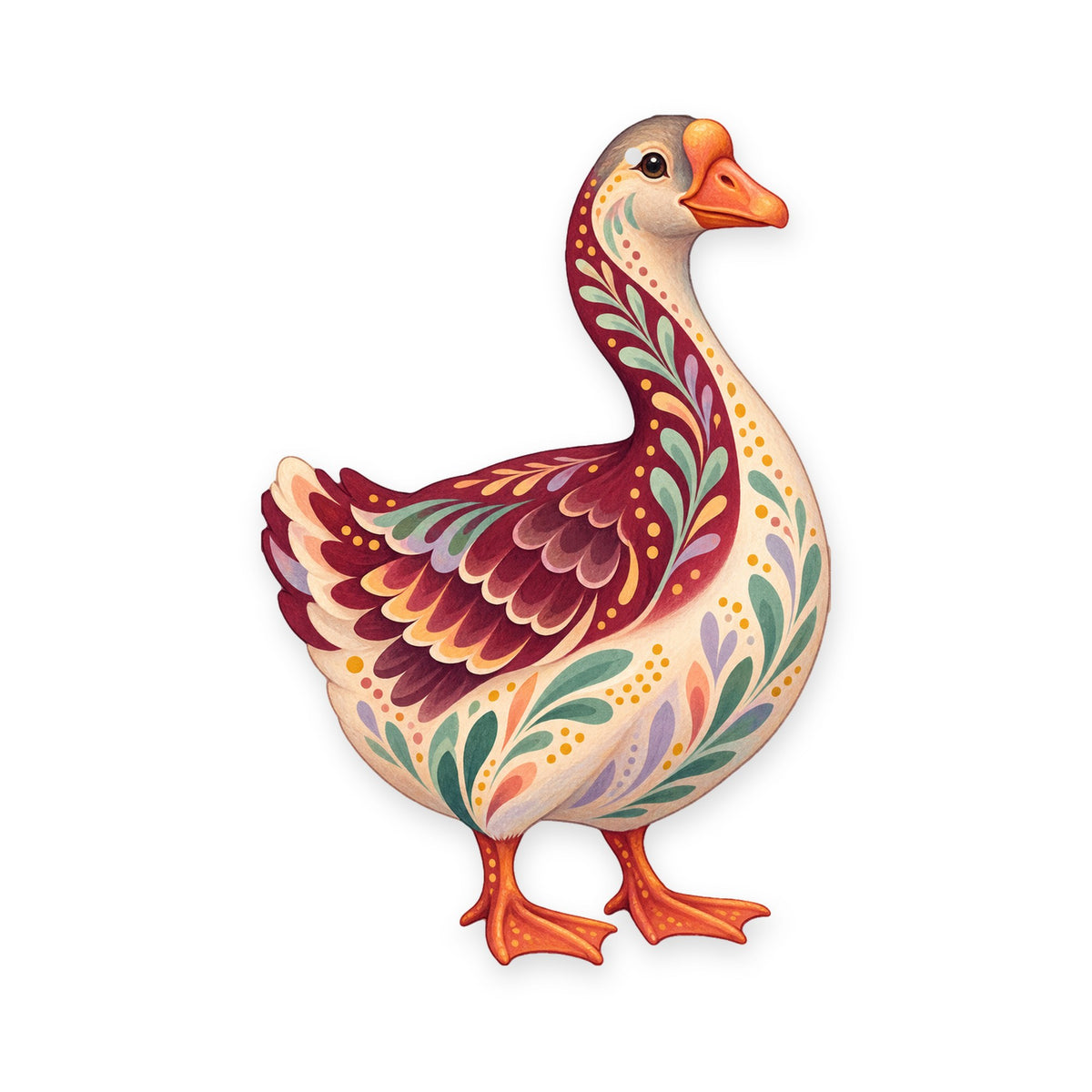 Toulouse Goose folk art ornament O502 on white, laser-cut maple wood, made in USA