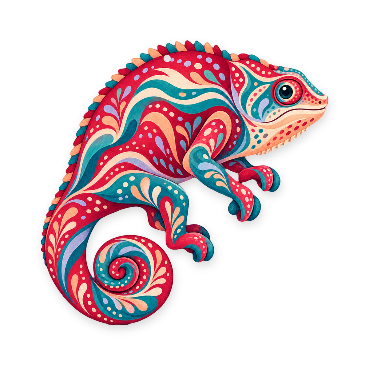 Panther Chameleon folk art ornament O528 on white, laser-cut maple wood, made in USA