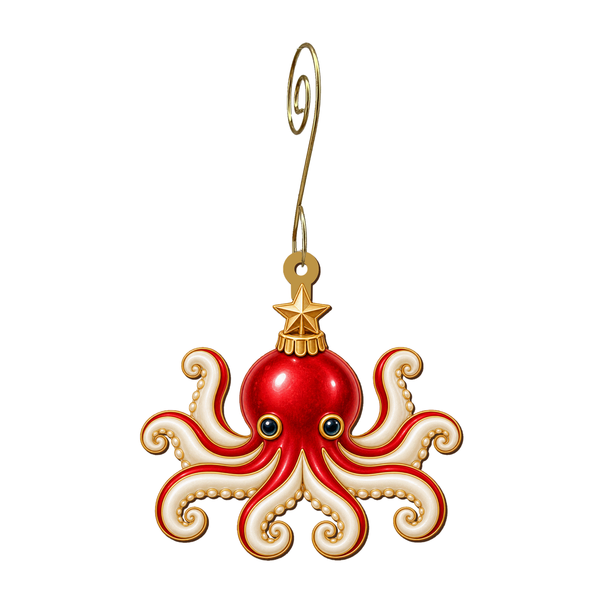 Christmas Bauble Octopus Ornament O537, full-color laser-cut maple wood by Green Tree Jewelry