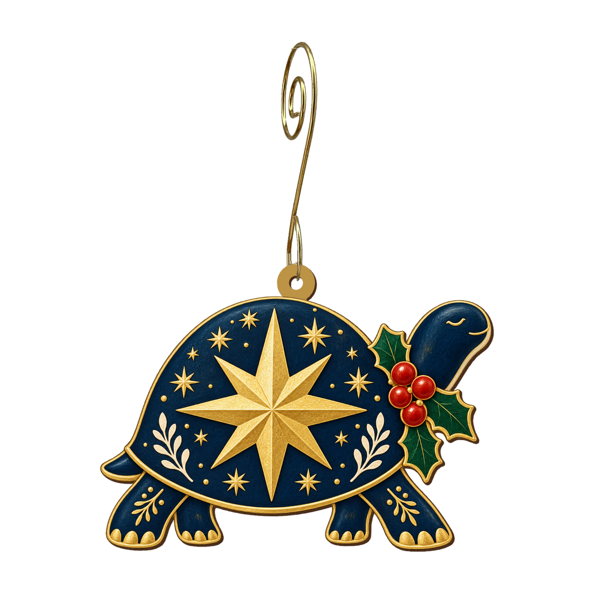 North Star Tortoise Ornament O538, full-color laser-cut maple wood by Green Tree Jewelry