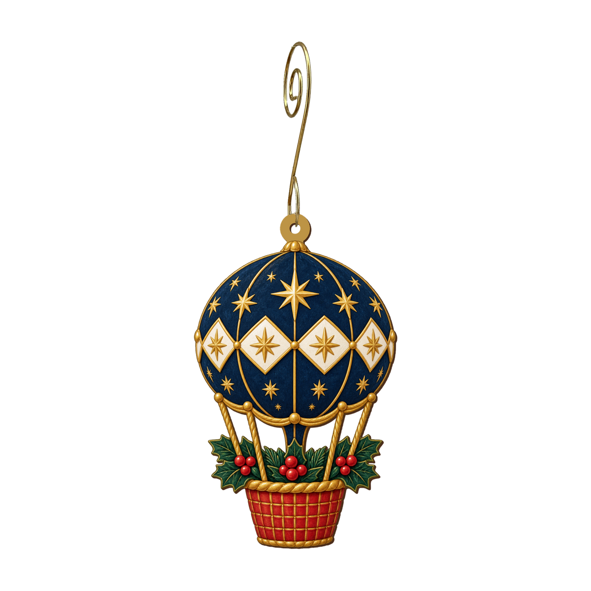 Berry Basket Balloon Ornament O540, full-color laser-cut maple wood by Green Tree Jewelry