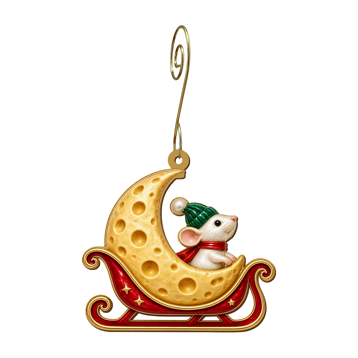 Moon Cheese Sleigh Ornament O544, full-color laser-cut maple wood by Green Tree Jewelry