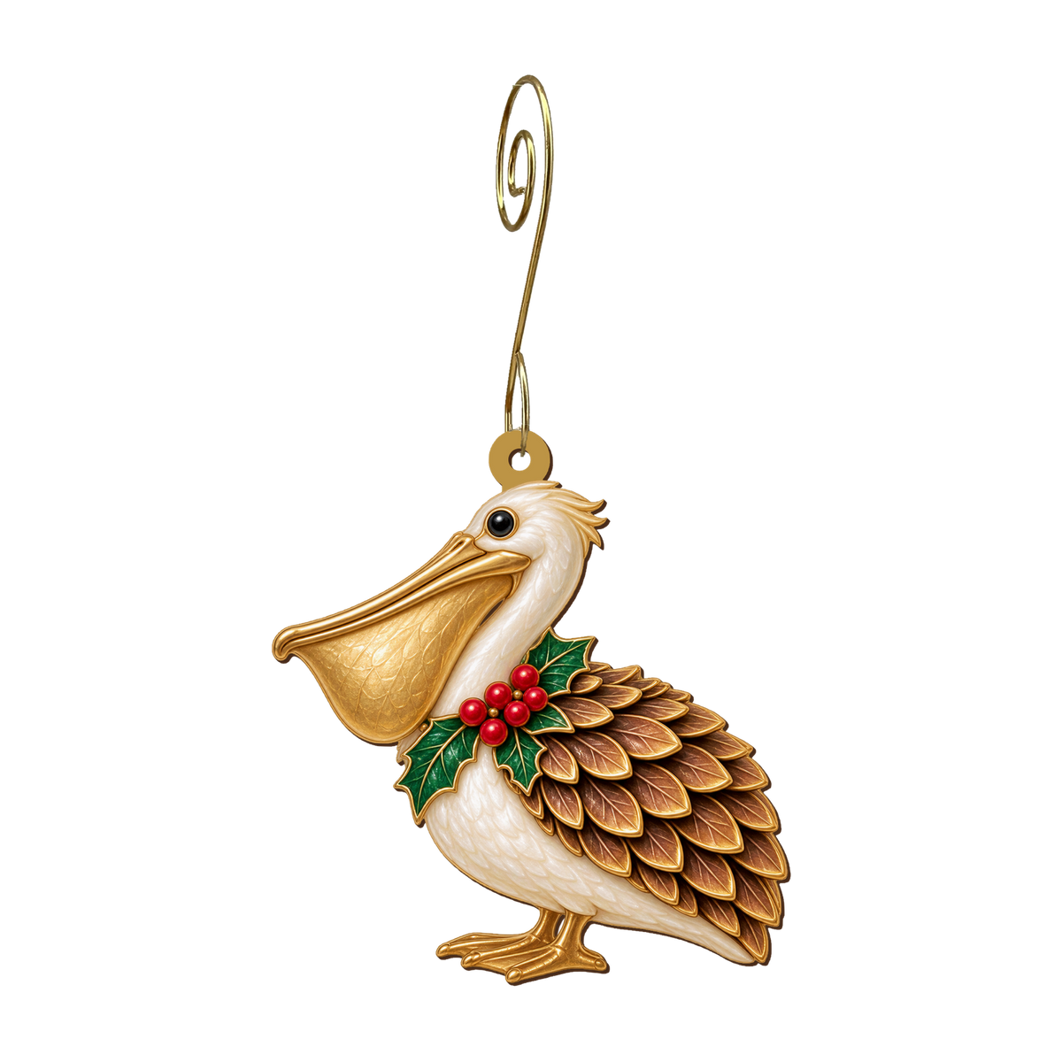 Pinecone Pelican Ornament O546, full-color laser-cut maple wood by Green Tree Jewelry