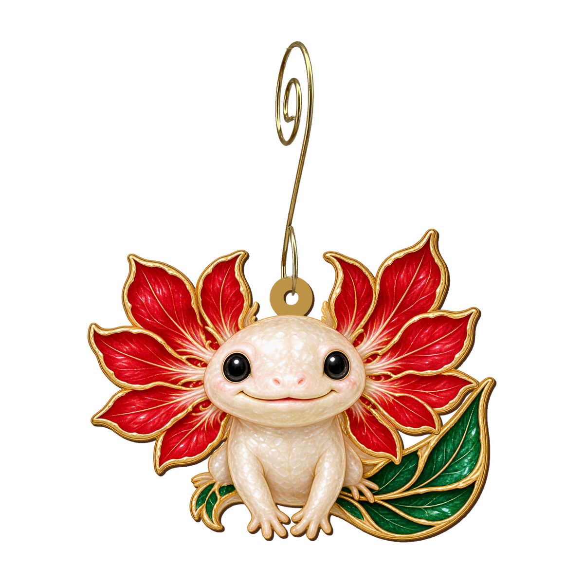 Amaryllis Axolotl Ornament O547, full-color laser-cut maple wood by Green Tree Jewelry