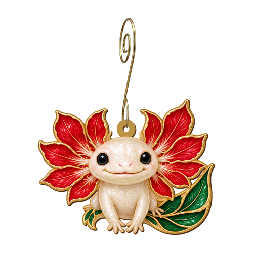 Amaryllis Axolotl Ornament O547, full-color laser-cut maple wood by Green Tree Jewelry