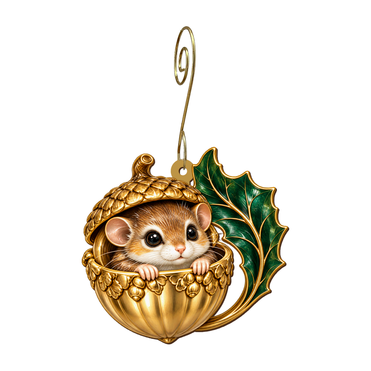 Acorn Dormouse Ornament O548, full-color laser-cut maple wood by Green Tree Jewelry
