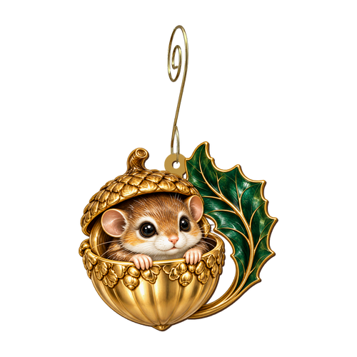 Acorn Dormouse Ornament O548, full-color laser-cut maple wood by Green Tree Jewelry