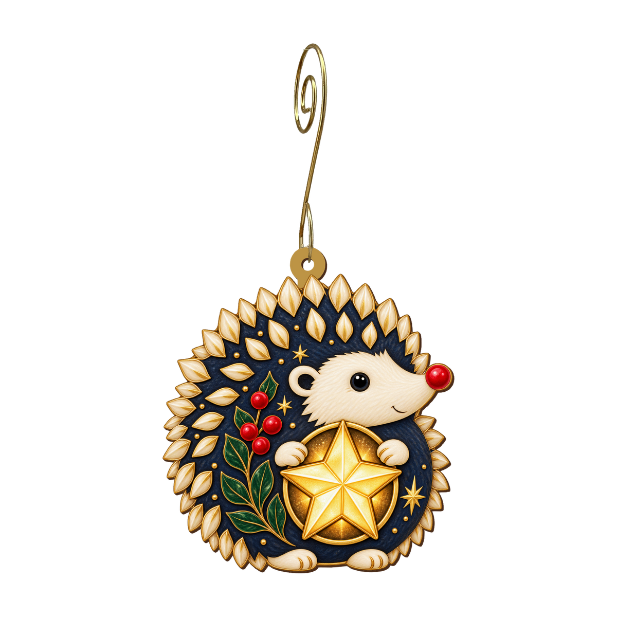 Lantern Belly Hedgehog Ornament O549, full-color laser-cut maple wood by Green Tree Jewelry