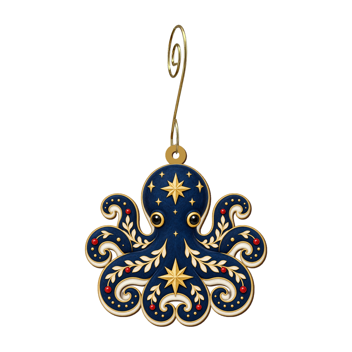 Moon Harvest Octopus Ornament O550, full-color laser-cut maple wood by Green Tree Jewelry