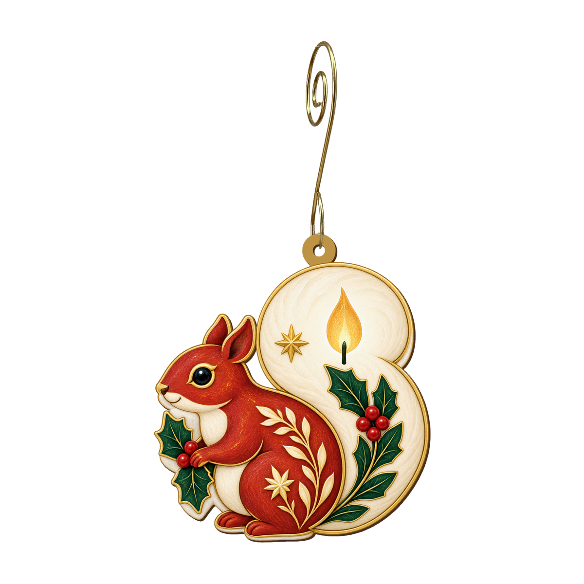 Candle Tail Squirrel Ornament O551, full-color laser-cut maple wood by Green Tree Jewelry