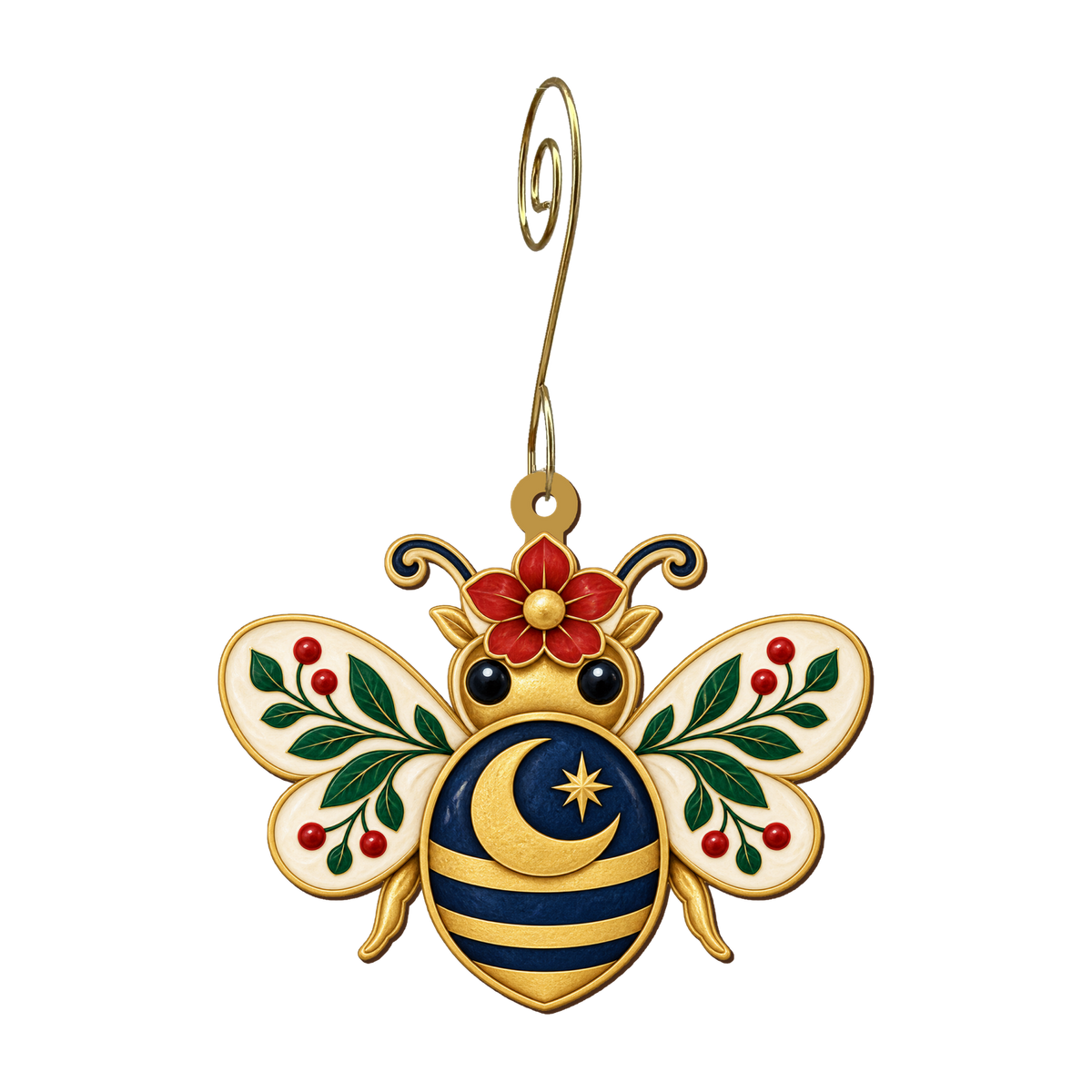 Crescent Bee Garden Ornament O552, full-color laser-cut maple wood by Green Tree Jewelry