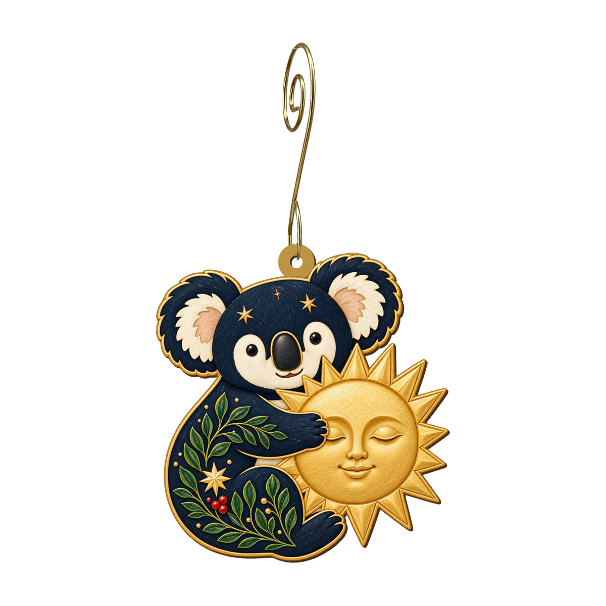 Winter Sun Koala Ornament O554, full-color laser-cut maple wood by Green Tree Jewelry