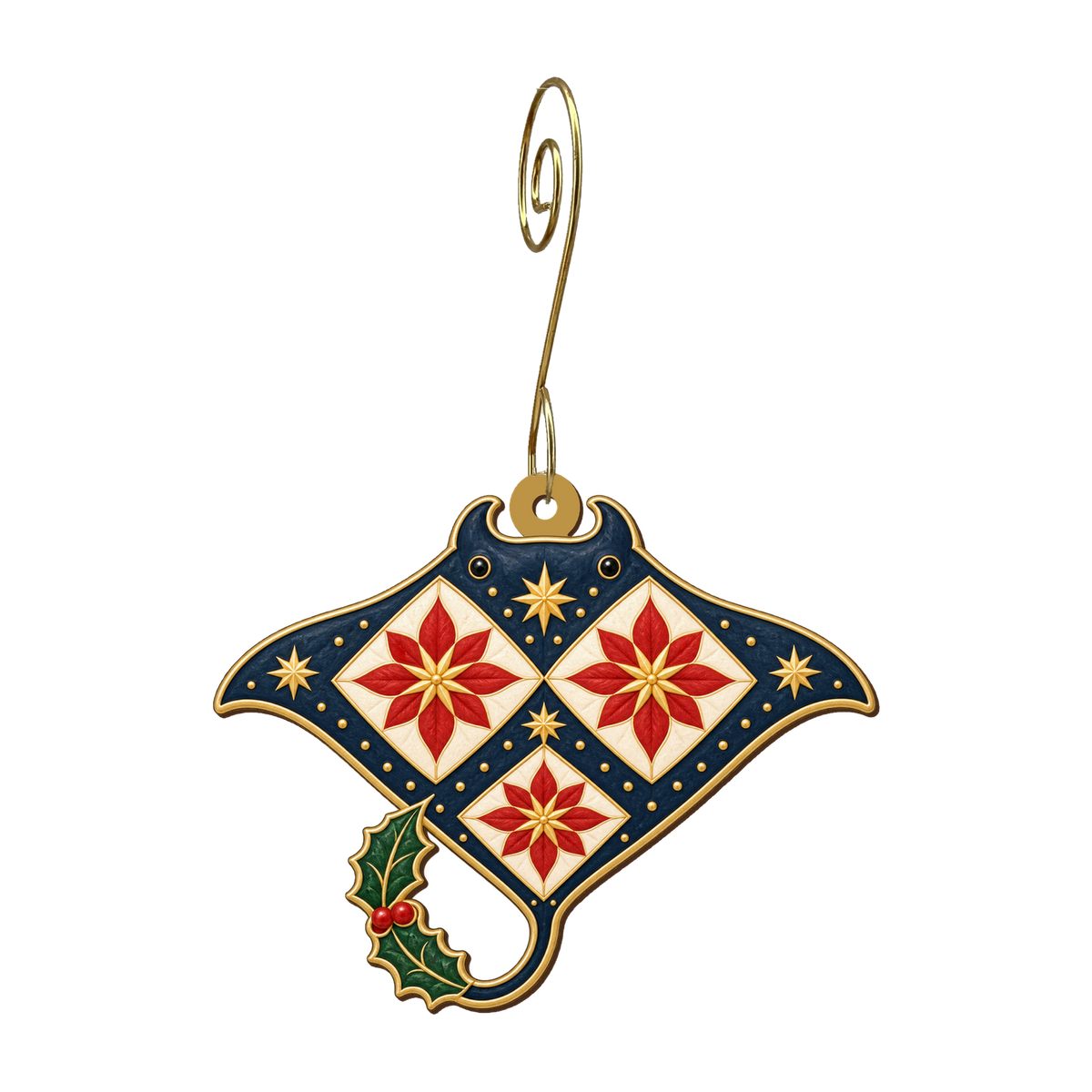 Christmas Quilt Ray Ornament O556, full-color laser-cut maple wood by Green Tree Jewelry