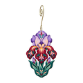 Iris Fan wooden ornament O558 with gold spiral hook by Green Tree Jewelry