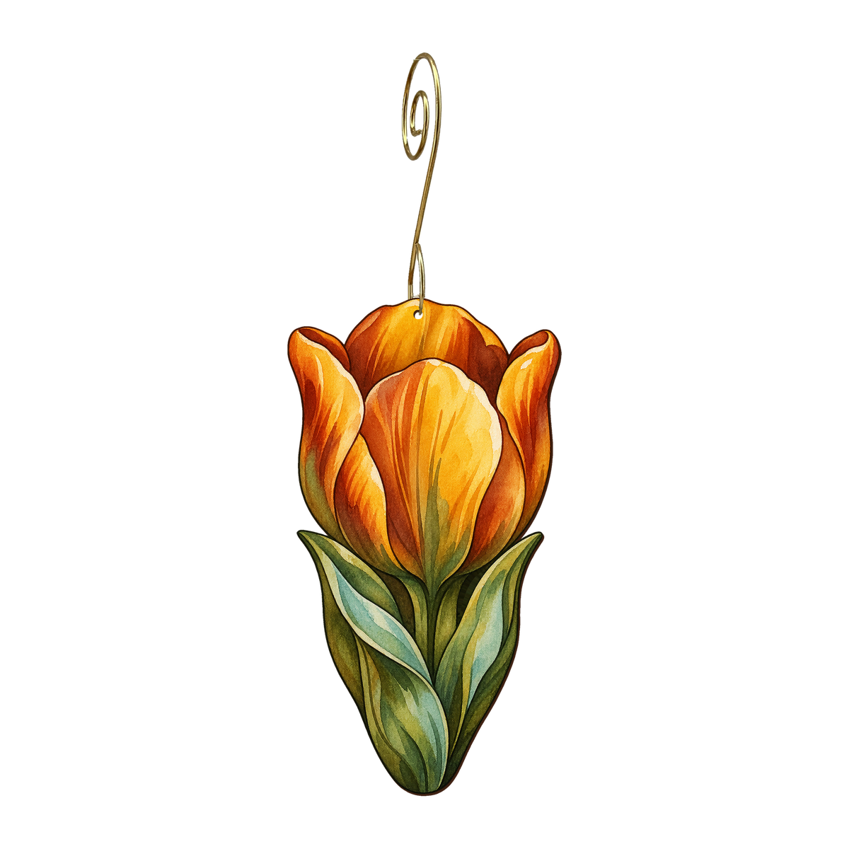 Tulip Cup wooden ornament O559 with gold spiral hook by Green Tree Jewelry