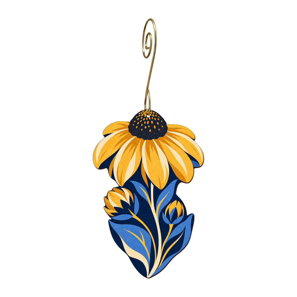 Black Eyed Susan wooden ornament O568 with gold spiral hook by Green Tree Jewelry