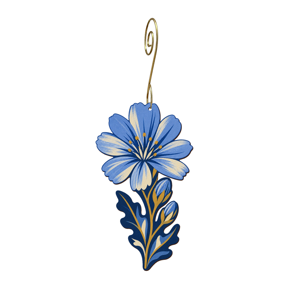 Chicory Flower wooden ornament O572 with gold spiral hook by Green Tree Jewelry