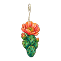 Prickly Pear Bloom wooden ornament O574 with gold spiral hook by Green Tree Jewelry