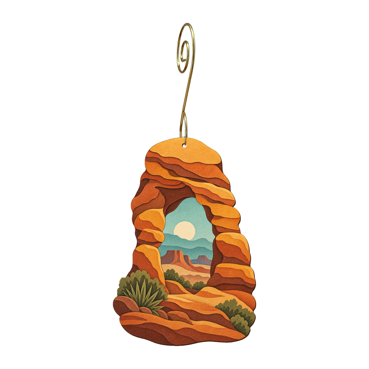 Sandstone Arch wooden ornament O576 with gold spiral hook by Green Tree Jewelry