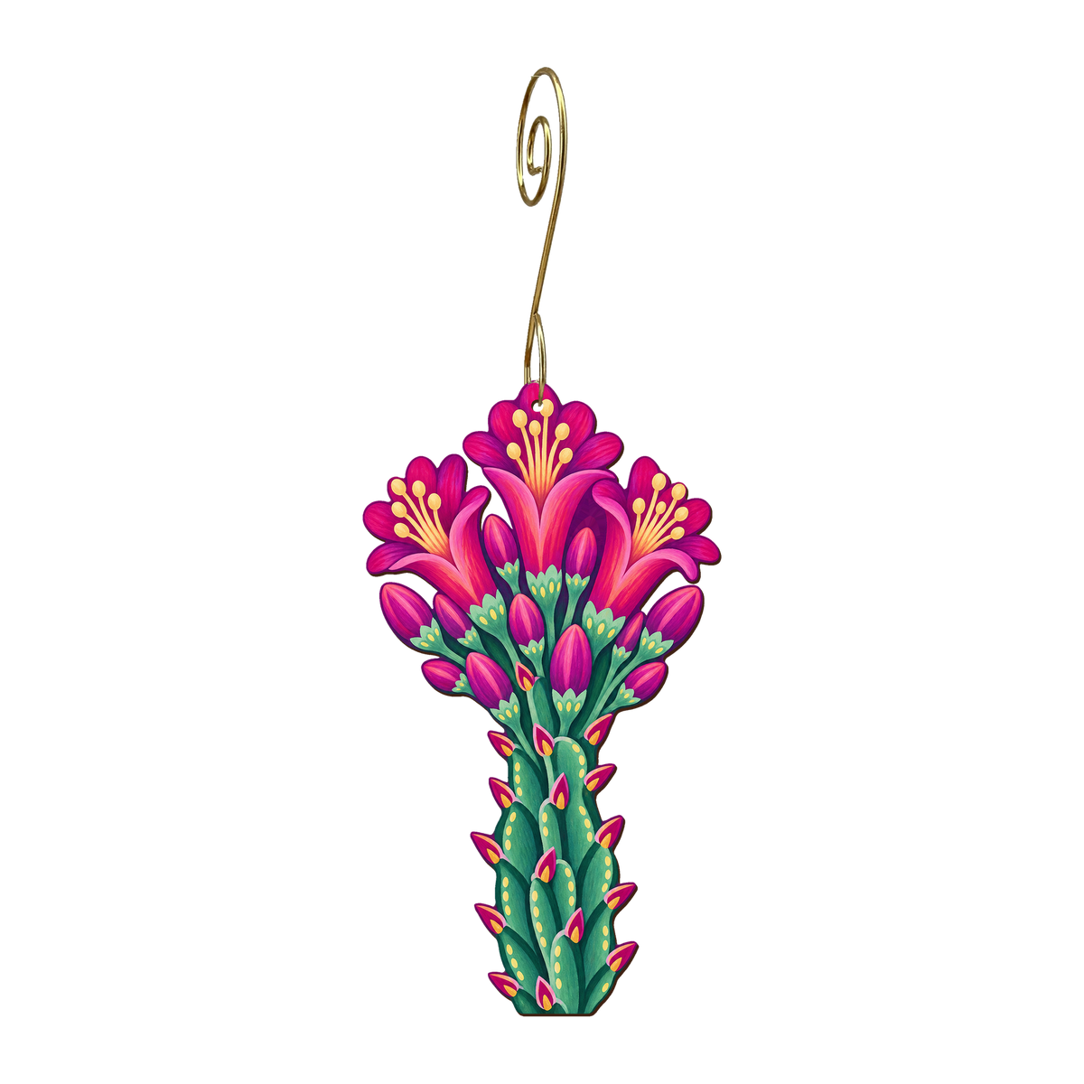 Ocotillo Blossom wooden ornament O577 with gold spiral hook by Green Tree Jewelry