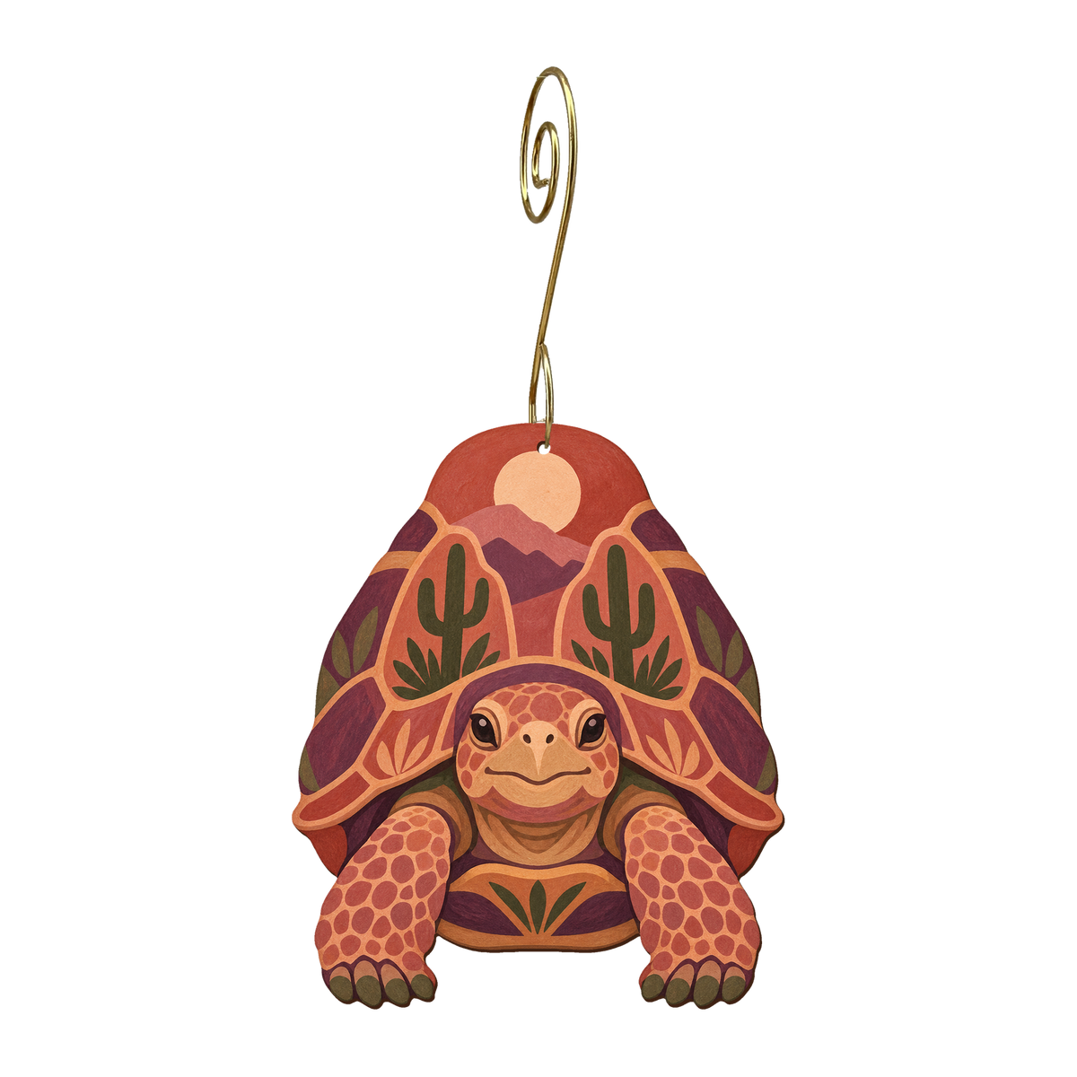 Desert Tortoise wooden ornament O578 with gold spiral hook by Green Tree Jewelry