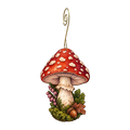 Red Toadstool wooden ornament O580 with gold spiral hook by Green Tree Jewelry