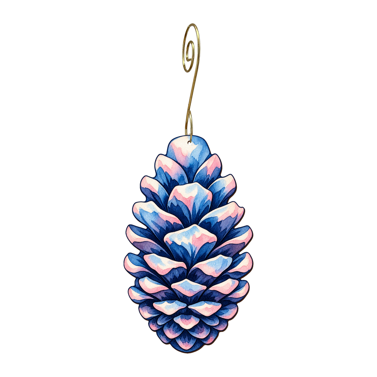 Pinecone wooden ornament O581 with gold spiral hook by Green Tree Jewelry