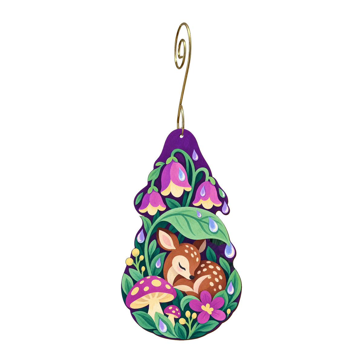 Raindrop Garden wooden ornament O586 with gold spiral hook by Green Tree Jewelry