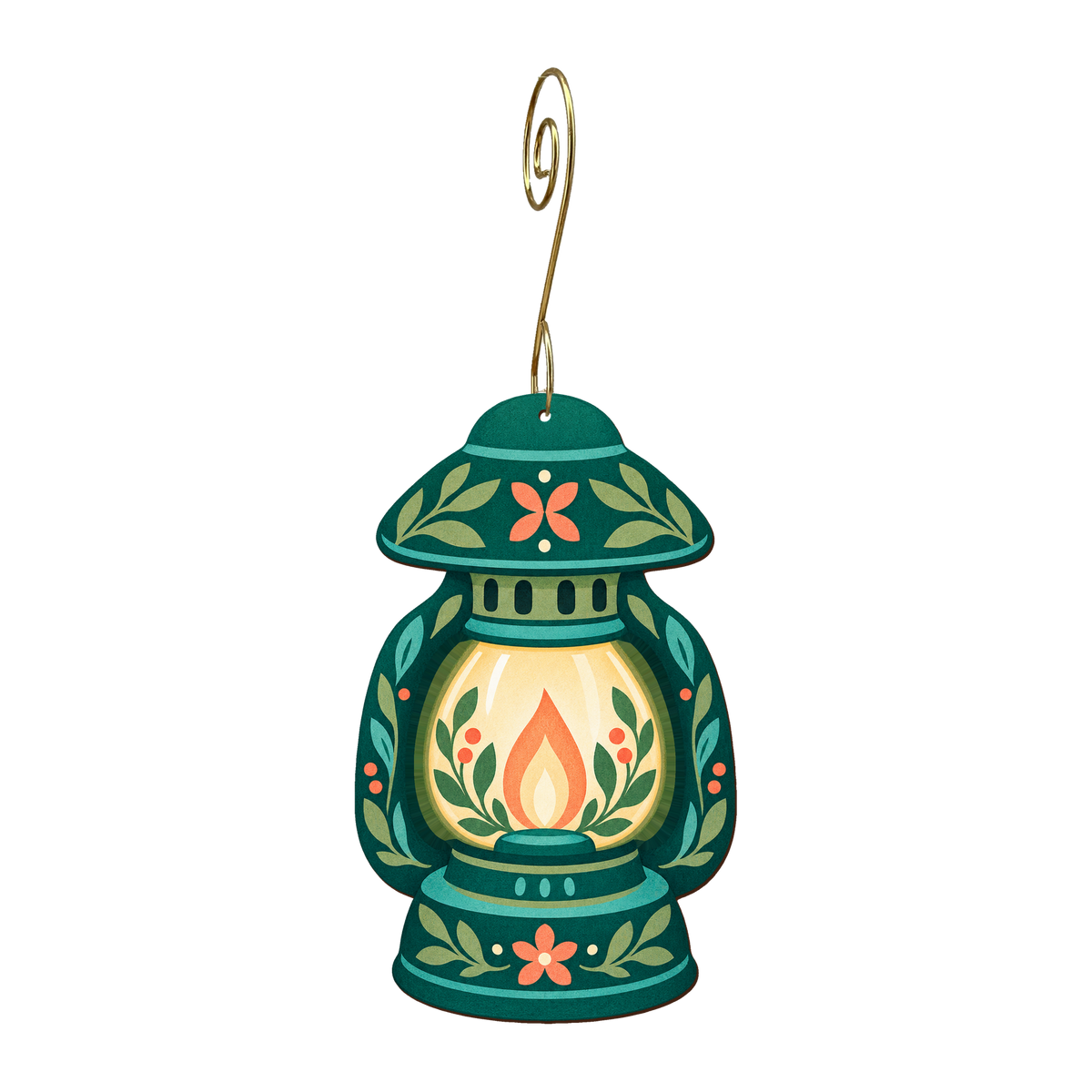 Woodland Lantern wooden ornament O587 with gold spiral hook by Green Tree Jewelry