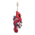 Cardinal wooden ornament O588 with gold spiral hook by Green Tree Jewelry