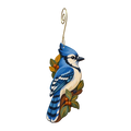 Blue Jay wooden ornament O589 with gold spiral hook by Green Tree Jewelry