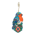 Robin wooden ornament O594 with gold spiral hook by Green Tree Jewelry