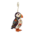 Puffin wooden ornament O597 with gold spiral hook by Green Tree Jewelry