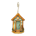 Beach Hut wooden ornament O599 with gold spiral hook by Green Tree Jewelry
