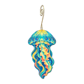Jellyfish wooden ornament O600 with gold spiral hook by Green Tree Jewelry