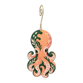 Octopus wooden ornament O601 with gold spiral hook by Green Tree Jewelry