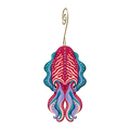Cuttlefish wooden ornament O602 with gold spiral hook by Green Tree Jewelry