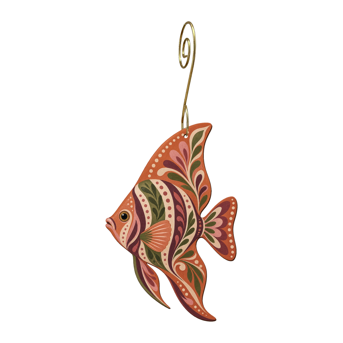 Angelfish wooden ornament O607 with gold spiral hook by Green Tree Jewelry