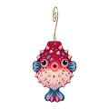 Pufferfish wooden ornament O608 with gold spiral hook by Green Tree Jewelry