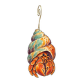 Hermit Crab wooden ornament O609 with gold spiral hook by Green Tree Jewelry